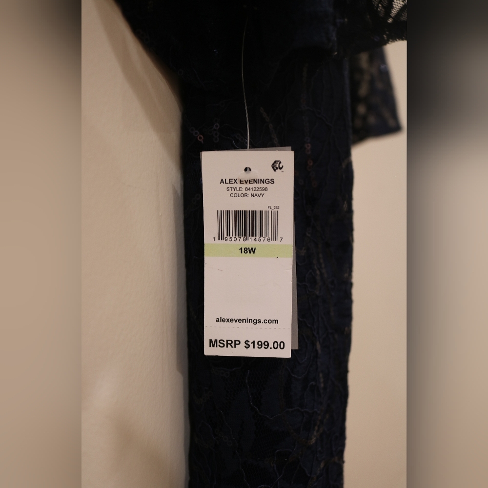 Alex Evenings Plus Size Sequined Lace Sheath Dress - Navy - Picture 6 of 9